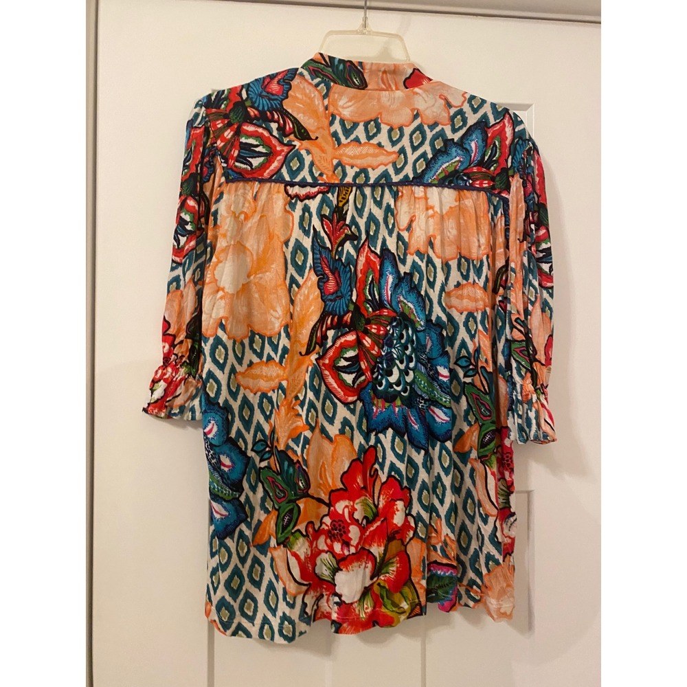 Blank London Anthropologie Stephanie Floral Geometric Embroidered VNeck Blouse M - Picture 3 of 5
